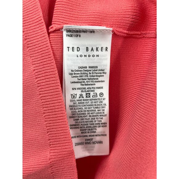 Ted Baker LONDON Dress Womens 0-2 US Novari Ruched Ribbed Knit Coral Pink NWT - Picture 6 of 7